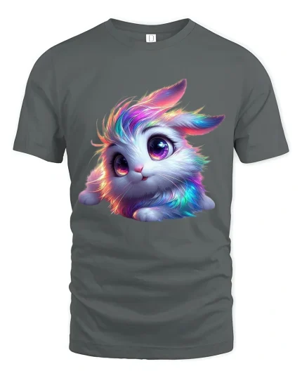 Cute Rainbow Bunny Fantasy Animal Art Graphic Tee Tshirt - gray t-shirt on white background