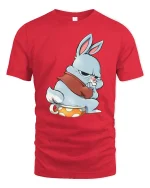 Grumpy Bunny Sitting Cute Attitude Cartoon Art Graphic Tee Tshirt - red t-shirt on white background