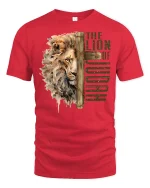 Lion Of Judah Cross Faith Inspired Christian Art Graphic Tee - red t-shirt on white background
