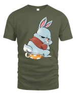 Grumpy Bunny Sitting Cute Attitude Cartoon Art Graphic Tee Tshirt - military green t-shirt on white background