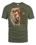 Lion Of Judah Cross Faith Inspired Christian Art Graphic Tee - military green t-shirt on white background