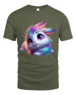 Cute Rainbow Bunny Fantasy Animal Art Graphic Tee Tshirt - military green t-shirt on white background