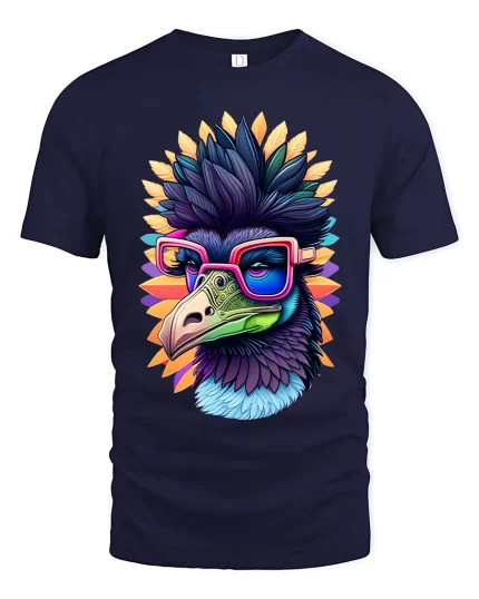 Cool Colorful Bird With Glasses Artistic Street Style Graphic Tee - navy t-shirt on white background