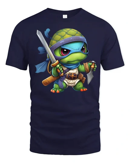 Cute Ninja Turtle Warrior Cartoon Fantasy Graphic Tee Tshirt - navy t-shirt on white background