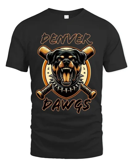 Denver Dawgs Fierce Dog Baseball Graphic Tee With Bold Street Style - black t-shirt on white background