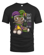 Dont Make Me Go All Voodoo Funny Doll Graphic Tee - black t-shirt on white background