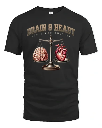 Brain And Heart Balance Logic And Emotion Artistic Graphic Tee - black t-shirt on white background