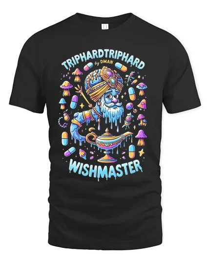 Triphard Triphard Wishmaster Psychedelic Genie Art Graphic Tee - black t-shirt on white background