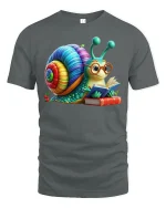 Cute Reading Snail Rainbow Shell Book Lover Graphic Tee - gray t-shirt on white background