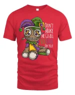 Dont Make Me Go All Voodoo Funny Doll Graphic Tee - red t-shirt on white background