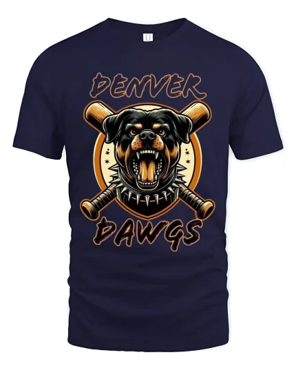 Denver Dawgs Fierce Dog Baseball Graphic Tee With Bold Street Style - navy t-shirt on white background