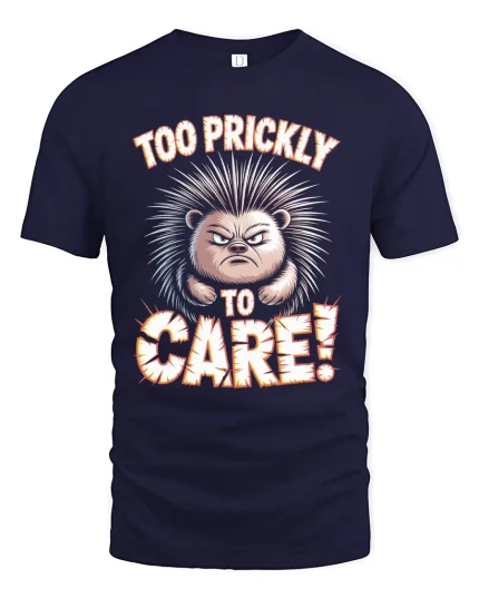 Too Prickly To Care Funny Hedgehog Attitude Graphic Tee - navy t-shirt on white background