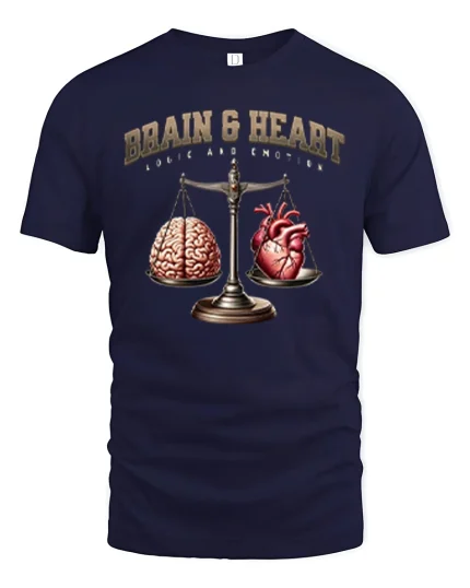 Brain And Heart Balance Logic And Emotion Artistic Graphic Tee - navy t-shirt on white background