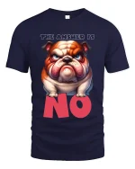 The Answer Is No Funny Grumpy Bulldog Attitude Graphic Tee - navy t-shirt on white background