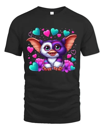 Cute Heart Eyes Fantasy Creature Love Art Graphic T Shirt - black t-shirt on white background