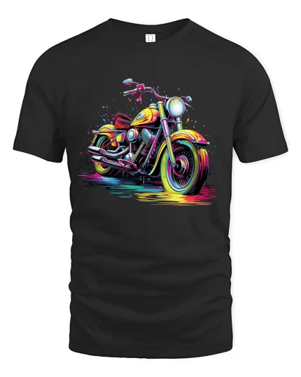 Colorful Motorcycle Splash Art Graphic T Shirt Street Rider Style - black t-shirt on white background