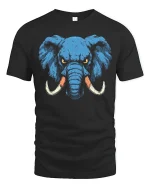 Fierce Blue Elephant Power Art Bold Wildlife Illustration T Shirt - black t-shirt on white background