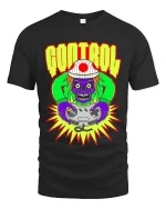 Retro Gamer Skull Control Freak Cartoon Art Graphic T Shirt - black t-shirt on white background