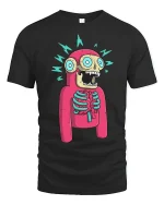 Funny Shocked Skeleton Cartoon Graphic T Shirt With Bold Colors - black t-shirt on white background