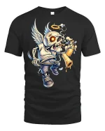 Angel Skull Graffiti Rebel Art Graphic T Shirt With Halo Wings - black t-shirt on white background
