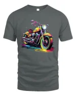 Colorful Motorcycle Splash Art Graphic T Shirt Street Rider Style - gray t-shirt on white background