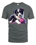 Cute Puppy Playing With Yarn Adorable Dog Cartoon T Shirt - gray t-shirt on white background