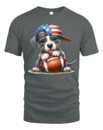 Cute American Puppy Football Graphic Tee Patriotic Sports Art - gray t-shirt on white background