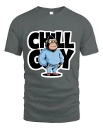 Chill Guy Cartoon Monkey Relaxed Attitude Graphic T Shirt - gray t-shirt on white background