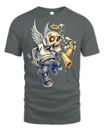 Angel Skull Graffiti Rebel Art Graphic T Shirt With Halo Wings - gray t-shirt on white background