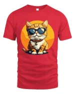 Cool Cat Wearing Sunglasses Cartoon Art Graphic T Shirt - red t-shirt on white background