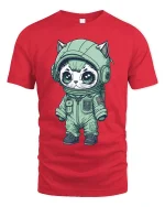 Cute Astronaut Cat Space Suit Cartoon Art Graphic T Shirt - red t-shirt on white background