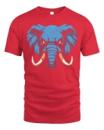 Fierce Blue Elephant Power Art Bold Wildlife Illustration T Shirt - red t-shirt on white background