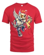 Angel Skull Graffiti Rebel Art Graphic T Shirt With Halo Wings - red t-shirt on white background