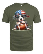 Cute American Puppy Football Graphic Tee Patriotic Sports Art - military green t-shirt on white background