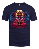 Demon King Samurai Dark Fantasy Art Graphic T Shirt - navy t-shirt on white background