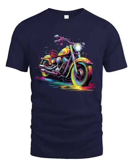 Colorful Motorcycle Splash Art Graphic T Shirt Street Rider Style - navy t-shirt on white background