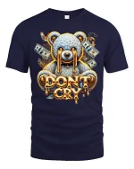 Dont Cry Teddy Bear Money Drip Cartoon Graphic T Shirt - navy t-shirt on white background