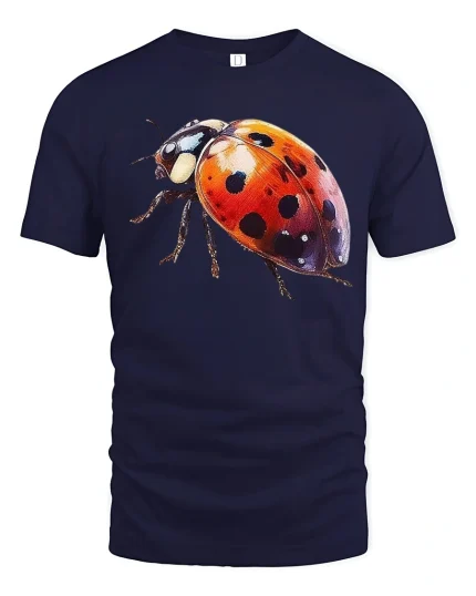 Realistic Ladybug Nature Art Detailed Insect Illustration T Shirt - navy t-shirt on white background