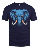 Fierce Blue Elephant Power Art Bold Wildlife Illustration T Shirt - navy t-shirt on white background