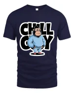 Chill Guy Cartoon Monkey Relaxed Attitude Graphic T Shirt - navy t-shirt on white background