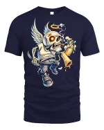Angel Skull Graffiti Rebel Art Graphic T Shirt With Halo Wings - navy t-shirt on white background