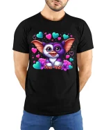Cute Heart Eyes Fantasy Creature Love Art Graphic T Shirt - model wearing black tee with hands behind back