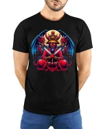 Demon King Samurai Dark Fantasy Art Graphic T Shirt - model wearing black tee with hands behind back