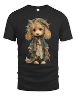 Vintage Cute Puppy Doll Art T Shirt Whimsical Storybook Style - black t-shirt on white background