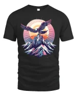 Majestic Eagle Mountain Art Tee Freedom Nature Adventure Style - black t-shirt on white background