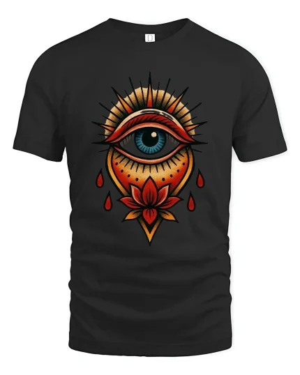 Mystical All Seeing Eye Lotus Art Tee Spiritual Symbol Style - black t-shirt on white background