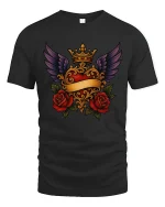 Royal Winged Heart Rose Art Tee Elegant Gothic Symbol Style - black t-shirt on white background