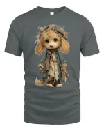 Vintage Cute Puppy Doll Art T Shirt Whimsical Storybook Style - gray t-shirt on white background