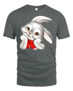 Cute Shy Bunny Cartoon Art Tee Sweet Blush Adorable Style - gray t-shirt on white background