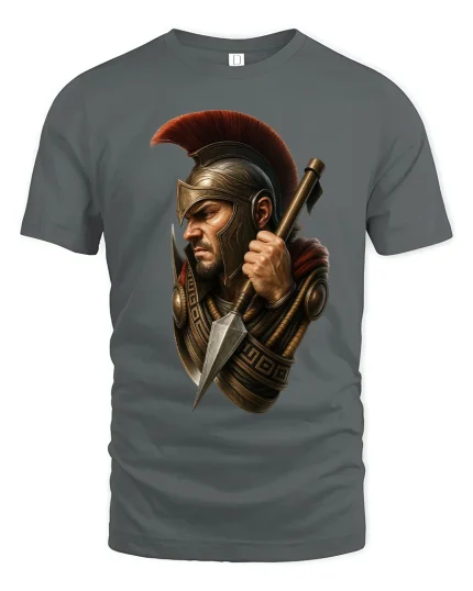Fierce Spartan Warrior Art Tee Ancient Battle Strength Style - gray t-shirt on white background